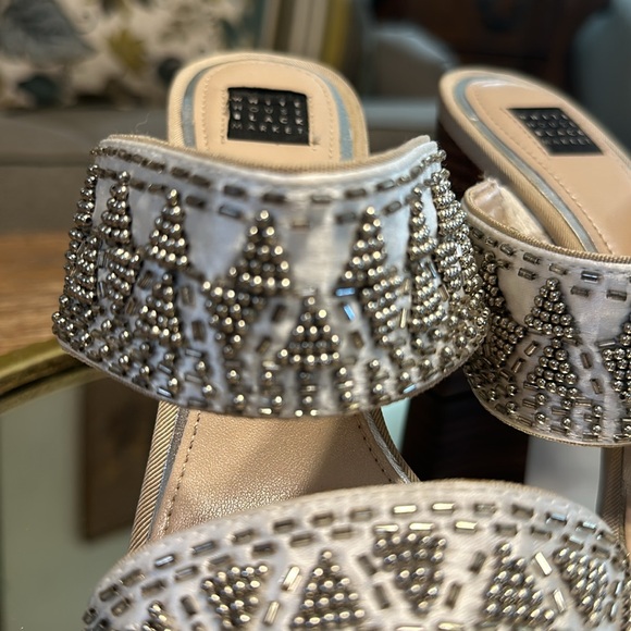 WHBM Hoilday Slip OnSlip Off Silver Beaded Square Wooded Heel Size 8 - Picture 3 of 8